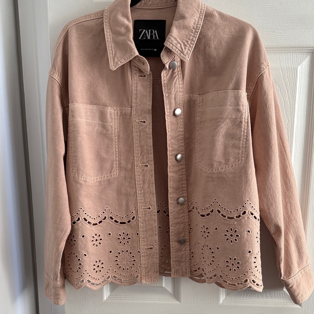 Zara Jean Jacket Over shirt Pale Pink size XS